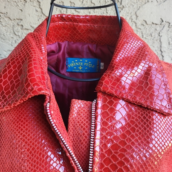 Red Italian Leather Jacket - Picture 3 of 7